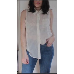 Cream Pin-Stripe Collared Blouse